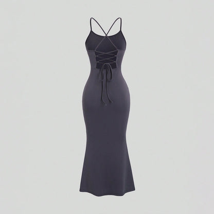 European and American style sexy hot girl cross-backless dress summer slim suspender skirt