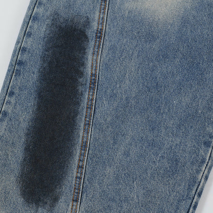 Spray painted and dirty wide leg jeans