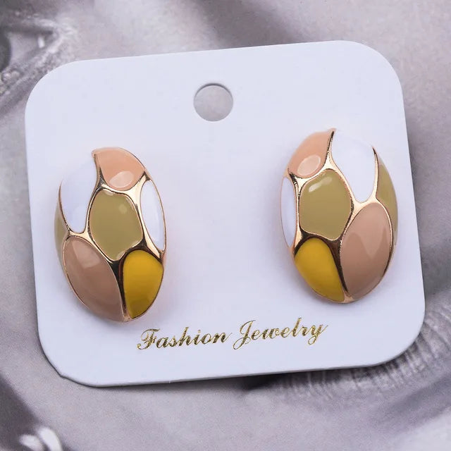 Hoogwaardige emaille ovale metalen oorbellen met druppelolie