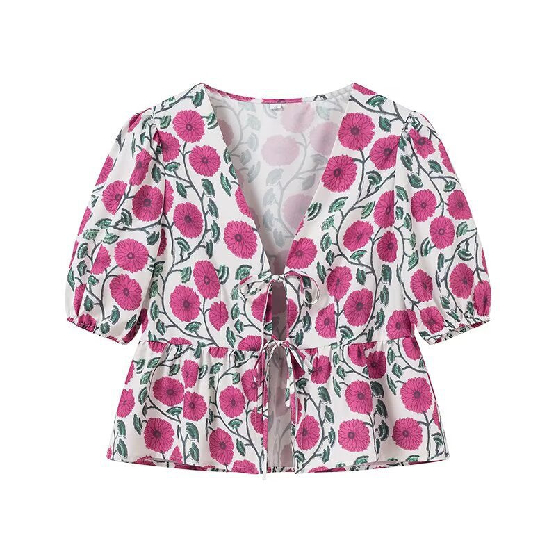 Fashion printed shirt+skirt set