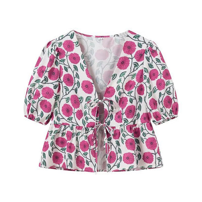 Fashion printed shirt+skirt set
