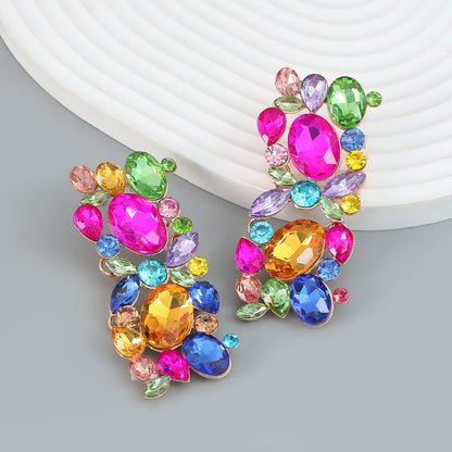 Full diamond square women's alloy inlaid diamond exaggerated earrings