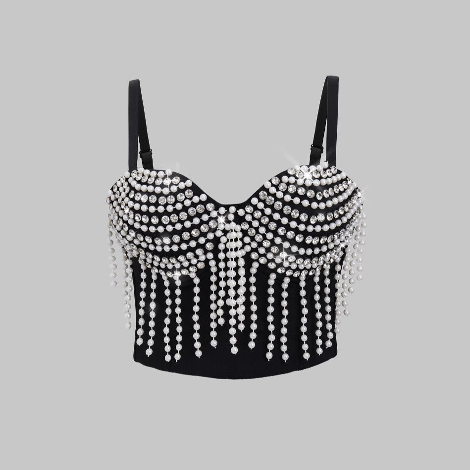 Sexy Bustier  Creative Pearl Chain Tassel Design