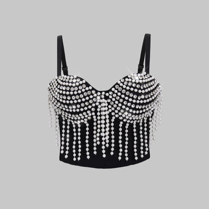 Sexy Bustier  Creative Pearl Chain Tassel Design