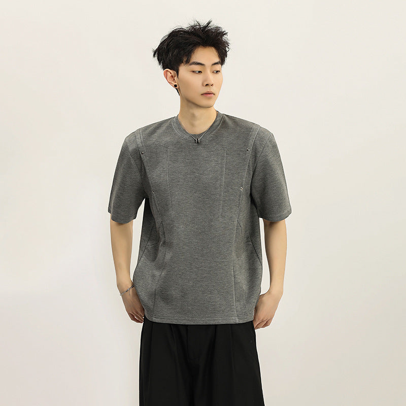 Casual short sleeved T-shirt men's and women's summer rivet top