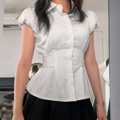 Striped breasted shirt top