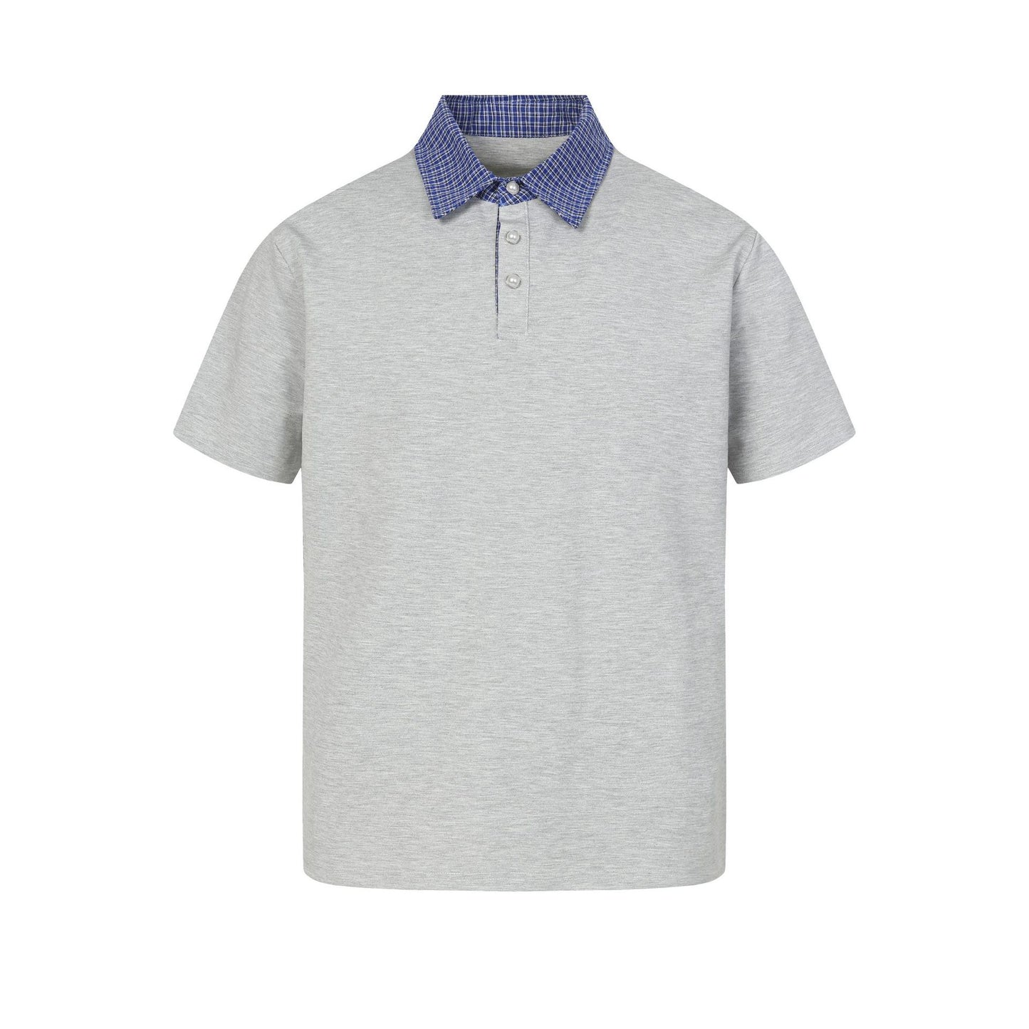 minimalist faux two-piece checkered collar polo shirt , summer casual versatile short sleeve top