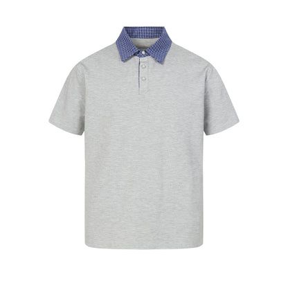 minimalist faux two-piece checkered collar polo shirt , summer casual versatile short sleeve top