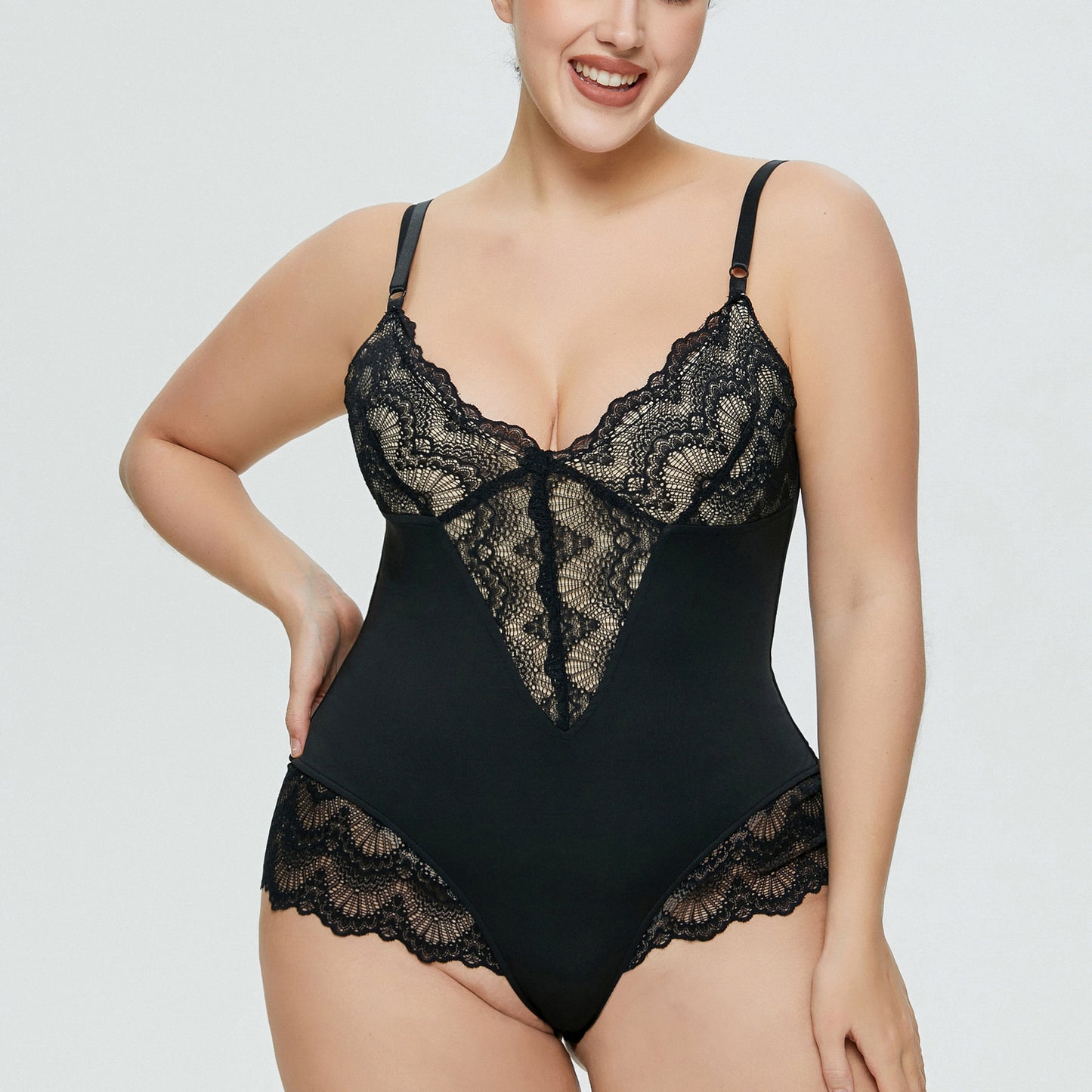 Lace Splicing Sexy Strap Bodysuit for Women Plus Size
