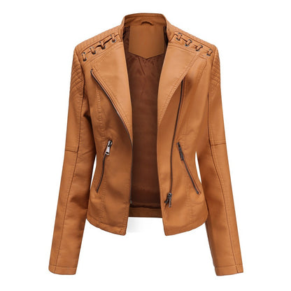 PU-leren korte slim fit damesjack met ritssluiting