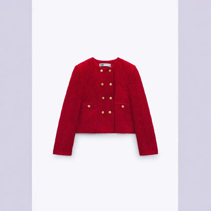Women's Textured Double-Breasted Jacket + Textured Shorts Set