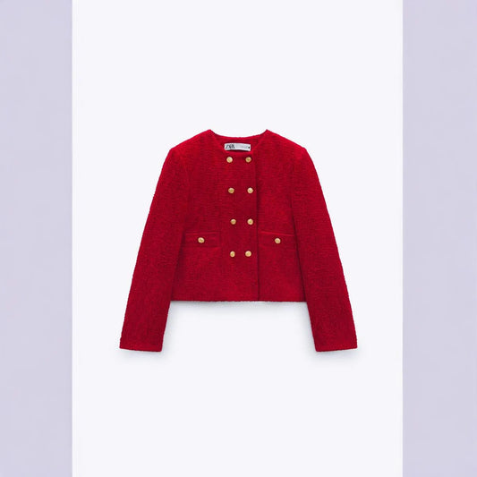 Women's Textured Double-Breasted Jacket + Textured Shorts Set
