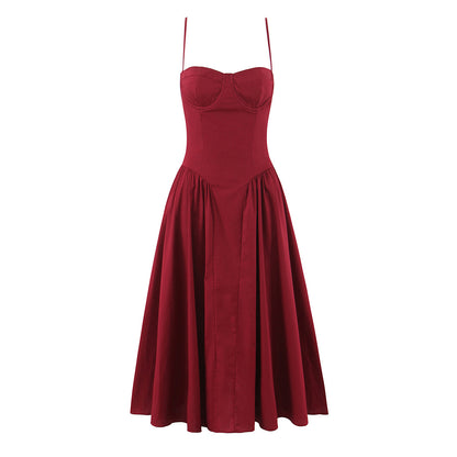 Christmas red three-dimensional steel ring pleated dress