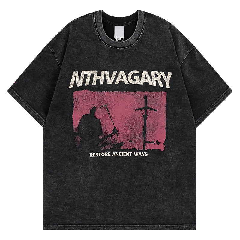 Washed Vintage  Sleeve Summer Retro Romantic T-Shirt