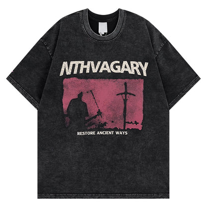 Washed Vintage  Sleeve Summer Retro Romantic T-Shirt