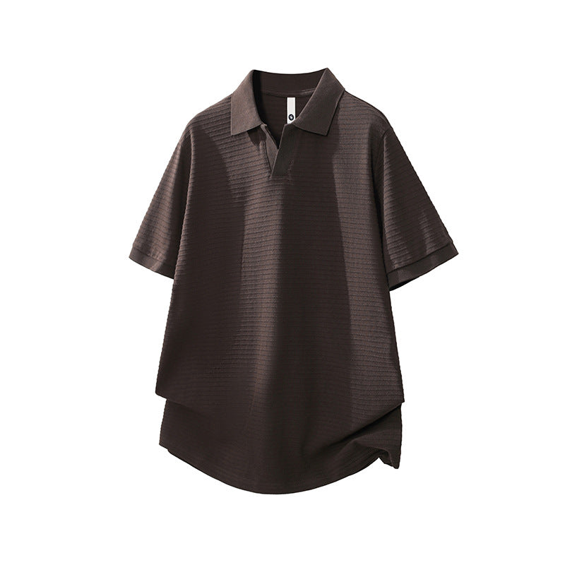 Seagull Collar Turn-Down Polo Shirt Men's Versatile Textured Minimalist T-Shirt