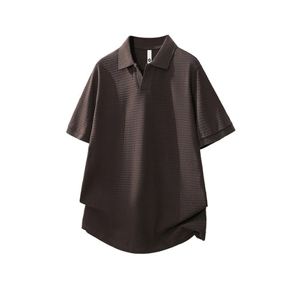 Seagull Collar Turn-Down Polo Shirt Men's Versatile Textured Minimalist T-Shirt