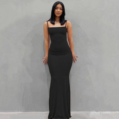 Spaghetti Strap Dress Satin Designer Sleeveless Skims Long Birthday Dresses Bodycon Elegant Evening Party Dress