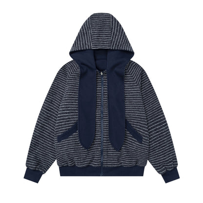 Dubbelzijdig gestreepte sweatvest met capuchon