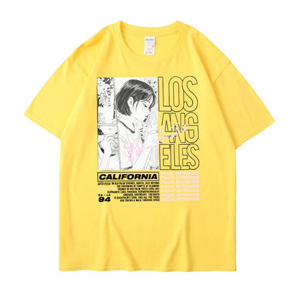 Anime Girl Letter Printed Short sleeved T-shirt Summer Cotton Harajuku Top Women's Clothing