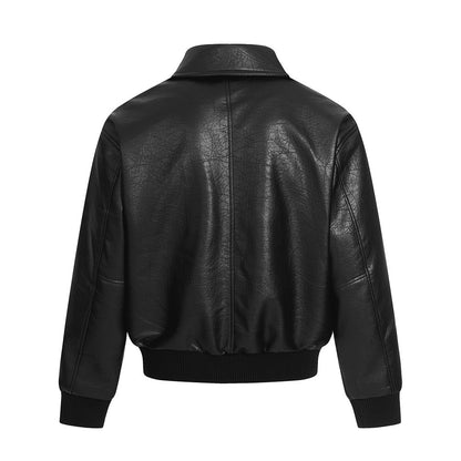 Motorjas van PU-leer met ritssluiting en zakken voor heren