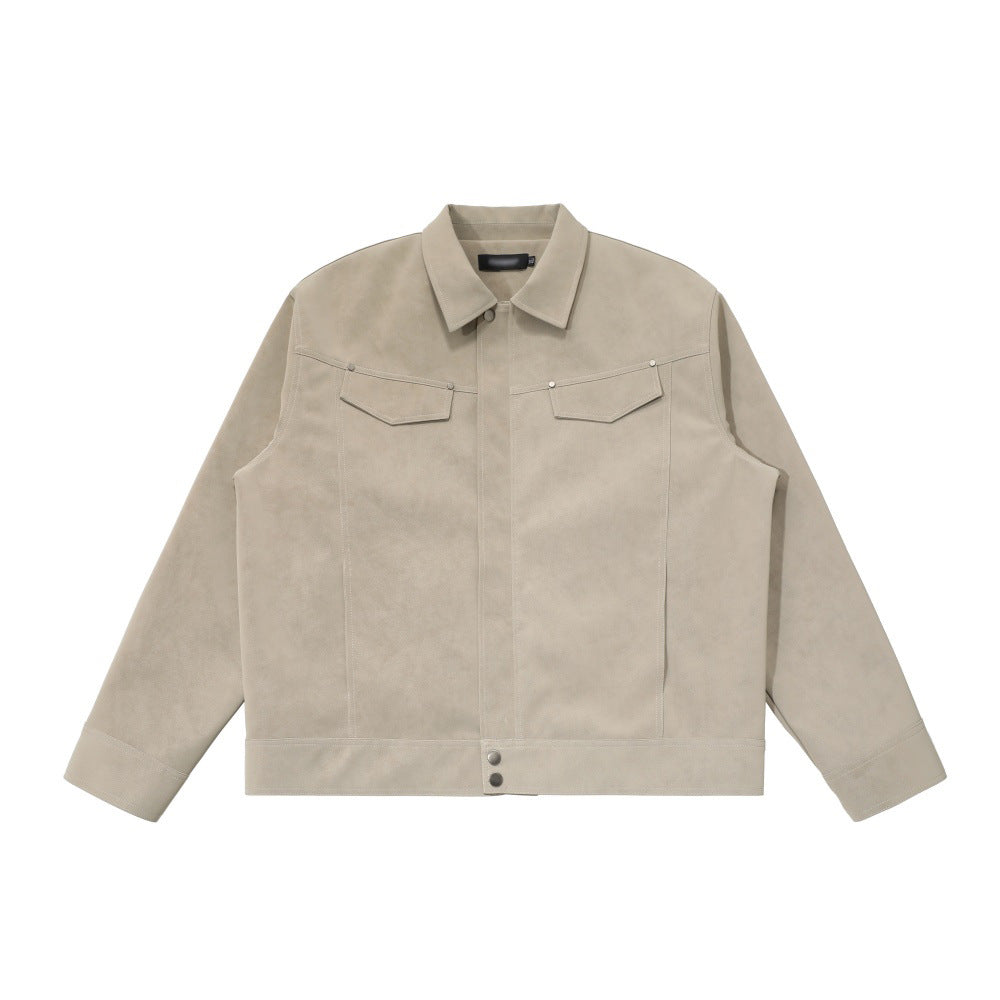 Solid color PU leather jacket