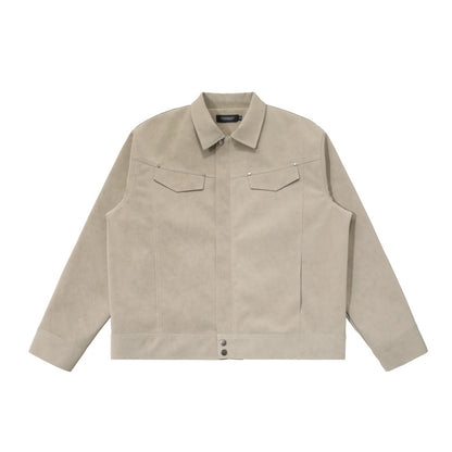Solid color PU leather jacket