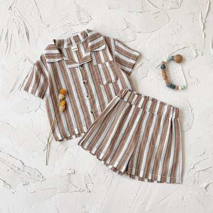 Baby Set Striped Breathable Short Sleeve Polo Shirt Casual Shorts