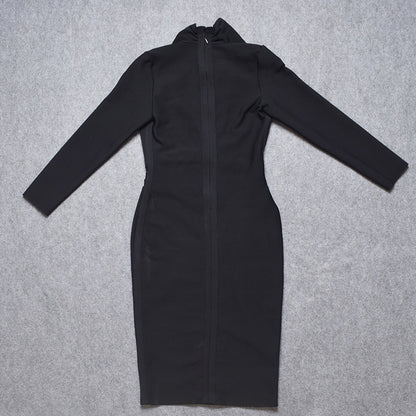 Black V Neck Long Sleeve Lady's Party Dresses Newest Spring Sexy Bodycon Elastic Midi Bandage Dress