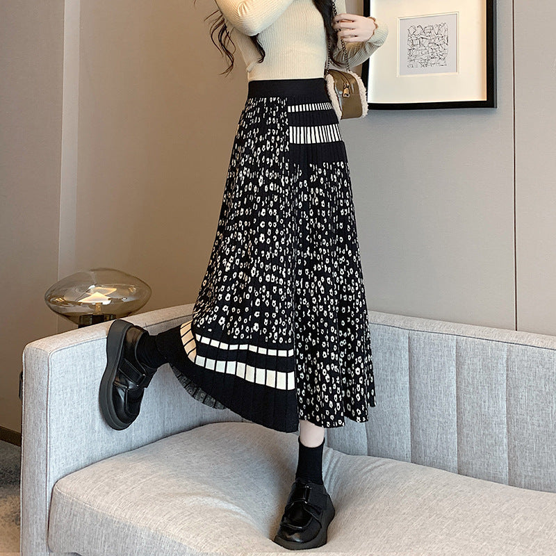French Chic Autumn Skirts Women Printed High Waist A-line Female Long Skirt Almighty Ladies All-match Maxi Skirt Dropshipping