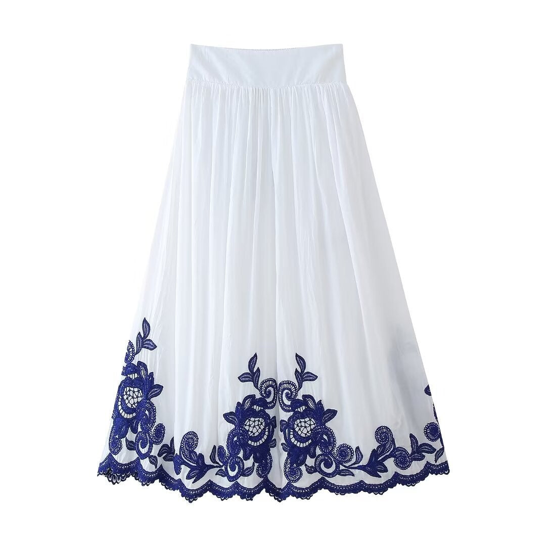 Fashion contrasting embroidered shirt+skirt set