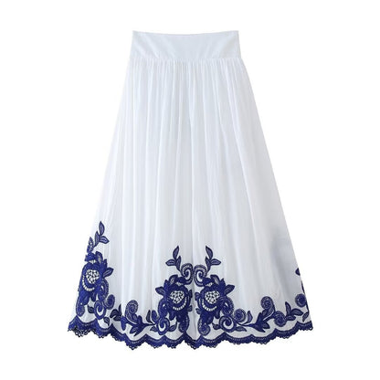 Fashion contrasting embroidered shirt+skirt set