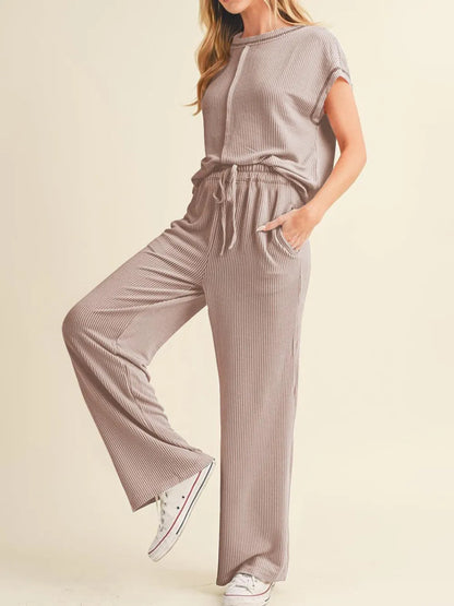 Ribbed Exposed Seam Top and Pants Set