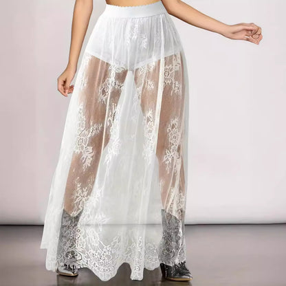 Lace see through midi skirt, long skirt