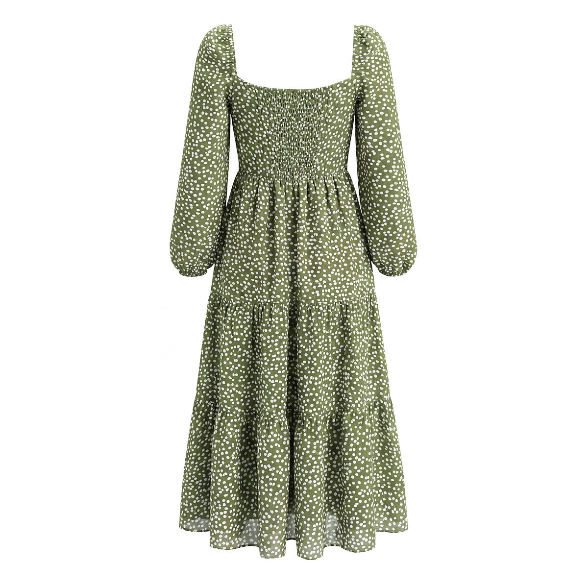 Maxi-jurk met stippenprint lange mouwen vierkante hals en elastische rug