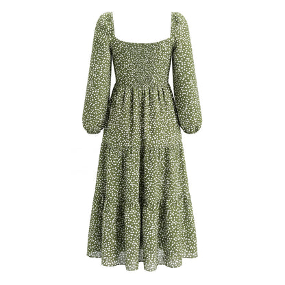 Maxi-jurk met stippenprint lange mouwen vierkante hals en elastische rug