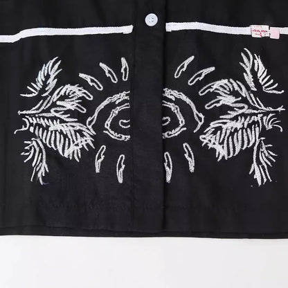 European and American summer new style fashionable lapel short sleeved black single breasted loose shirt