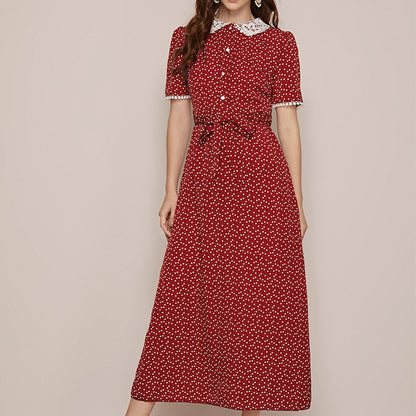Summer Short Sleeve Dress Western Style Floral Temperament Long Skirt