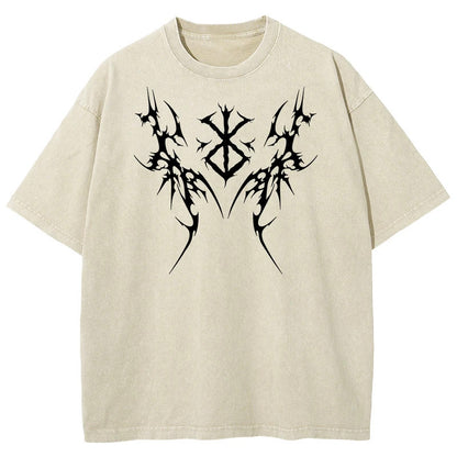 Anime BerserkPrinted T-Shirt Summer Cotton Washed Vintage Short Sleeve
