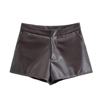 Stoere leren shorts met wijde pijpen voor dames
