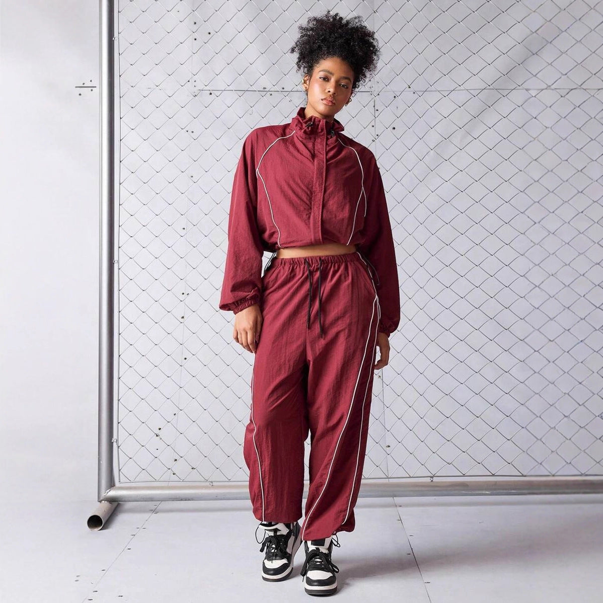 Drawstring sports jacket long pants set two-piece set