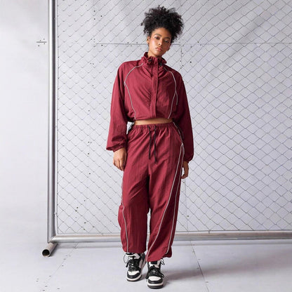 Drawstring sports jacket long pants set two-piece set