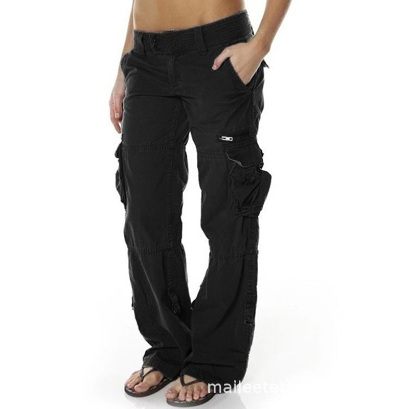 Multi pocket casual loose slimming straight leg women's work pants for women