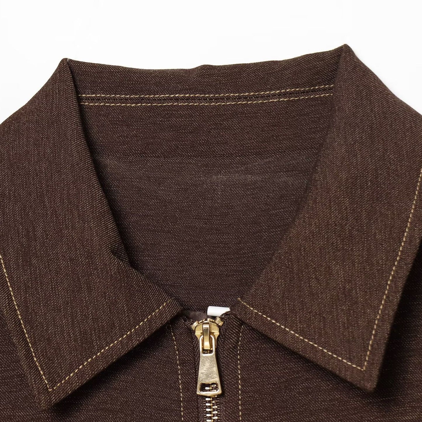 Collar zipper long sleeved flip pocket short jacket
