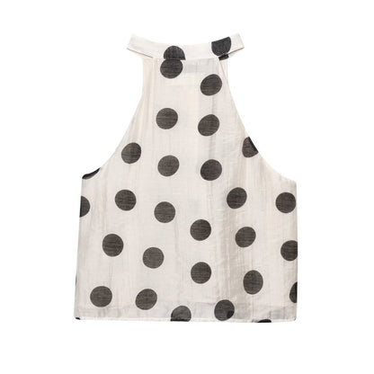 Polka neck top+casual shorts set for women