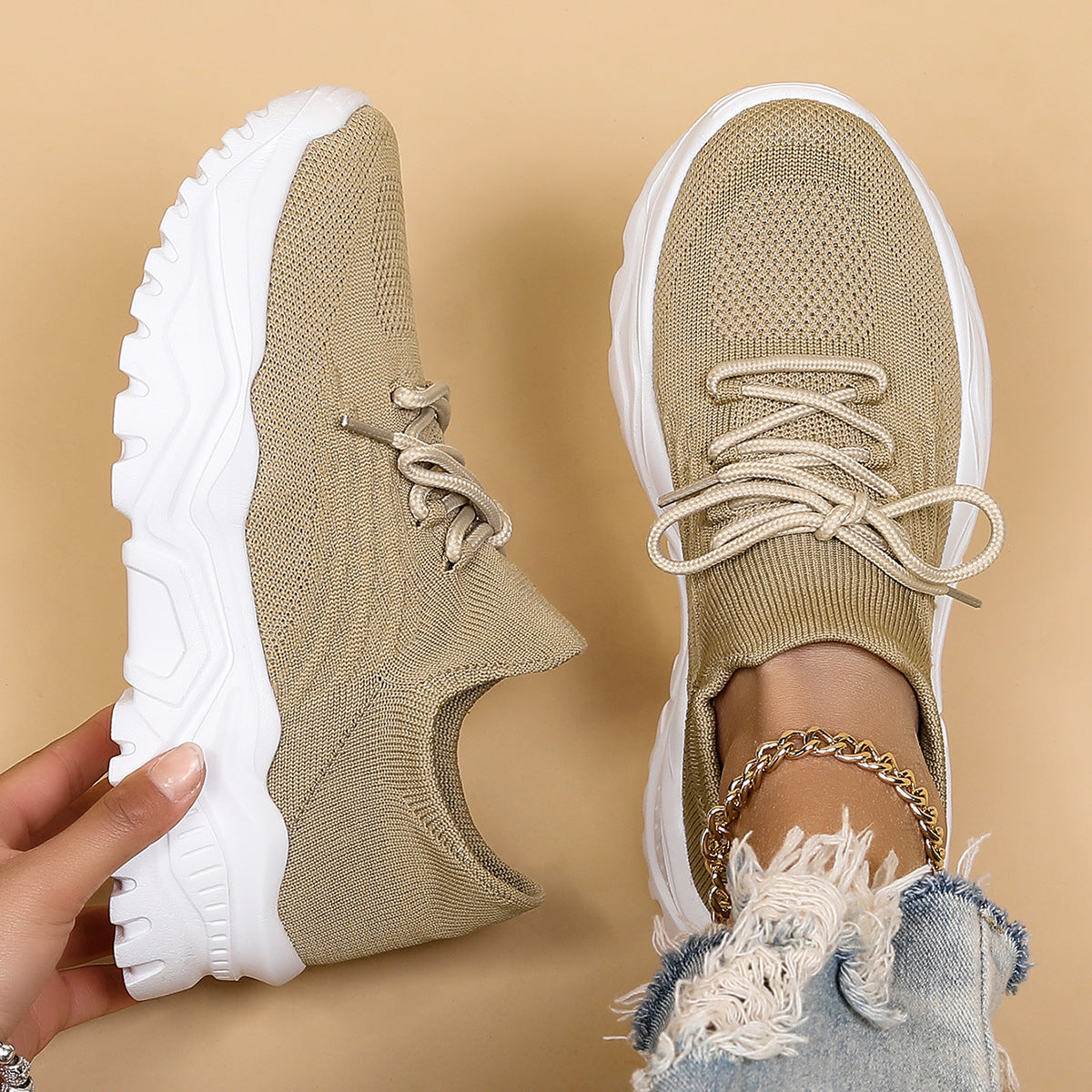 Ademende geweven sokkensneakers voor dames