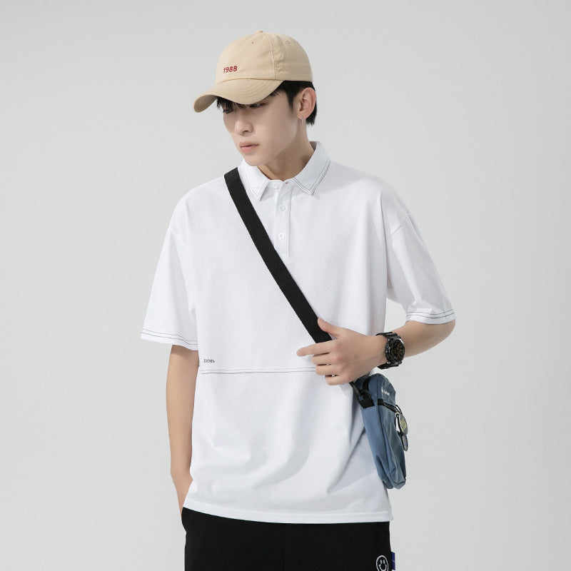 Summer stand up collar short sleeved polo shirt for boys and teenagers