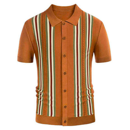 Summer green striped short sleeved slim fit business polo shirt knit sweater Father's Day gift