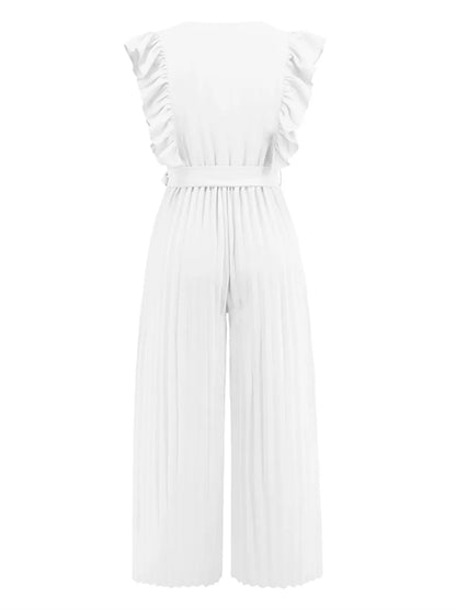 Geplooide jumpsuit met ceintuur en korte ruches mouwen