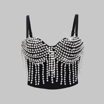 Sexy Bustier  Creative Pearl Chain Tassel Design